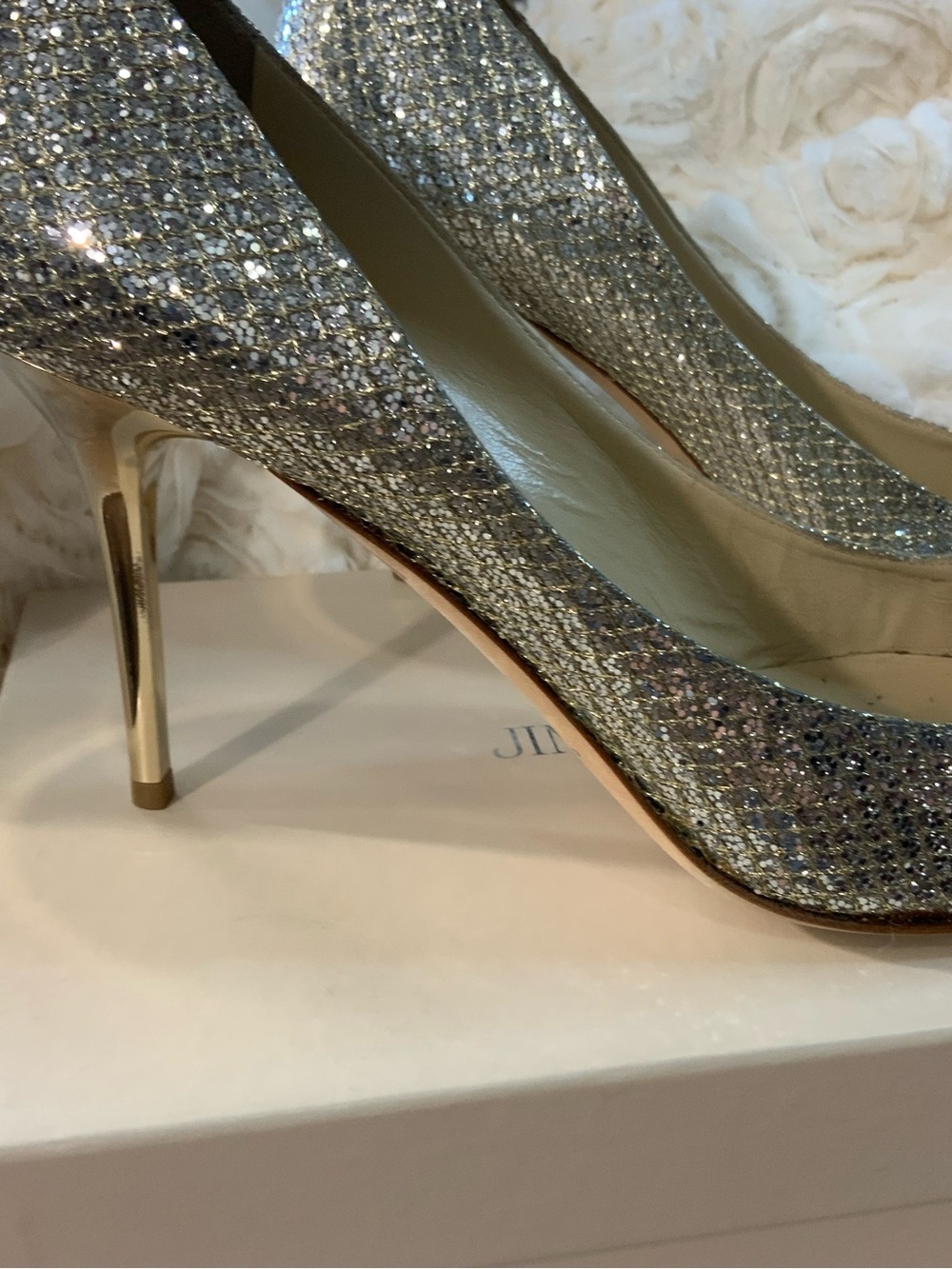 Jimmy Choo Silver Glitter Pointed Pumps with Stiletto Heel - Picture 4 of 5